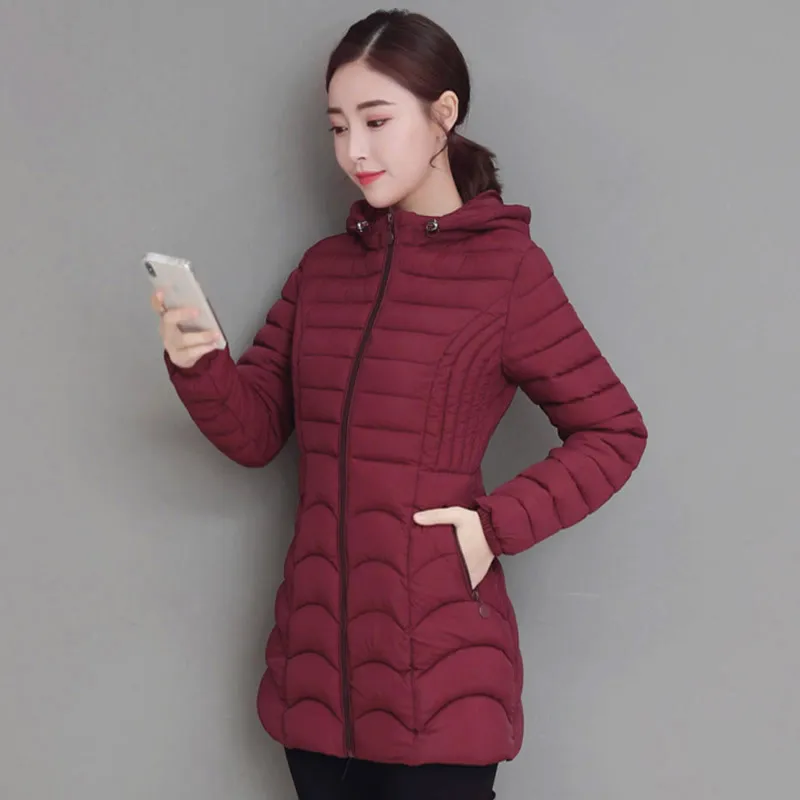 

2019 Winter Cotton-padded Clothes Women's Mid-length Winter New Style Korean-style Slim Fit Cotton-padded Jacket Thin down Jacke