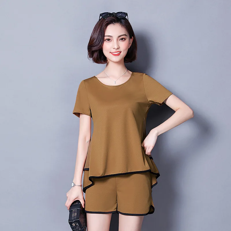 

Large Size Dress 2018 Summer New Style Western Style Chubby Size Scheming Belly Covering Tops Shorts Slimming Two-Piece Set