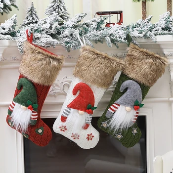 

Christmas Gift Socks Plush Christmas Stocking Candy Socks Gifts Bag For Xmas Tree Hanging Ornament Christmas Decorations