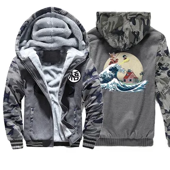

2019 New Japan Anime Dragon Ball Sweatshirts Raglan Mens Camouflage Winter Hoodies Coat Thick Sportswear Hip Hop Warm Clothing