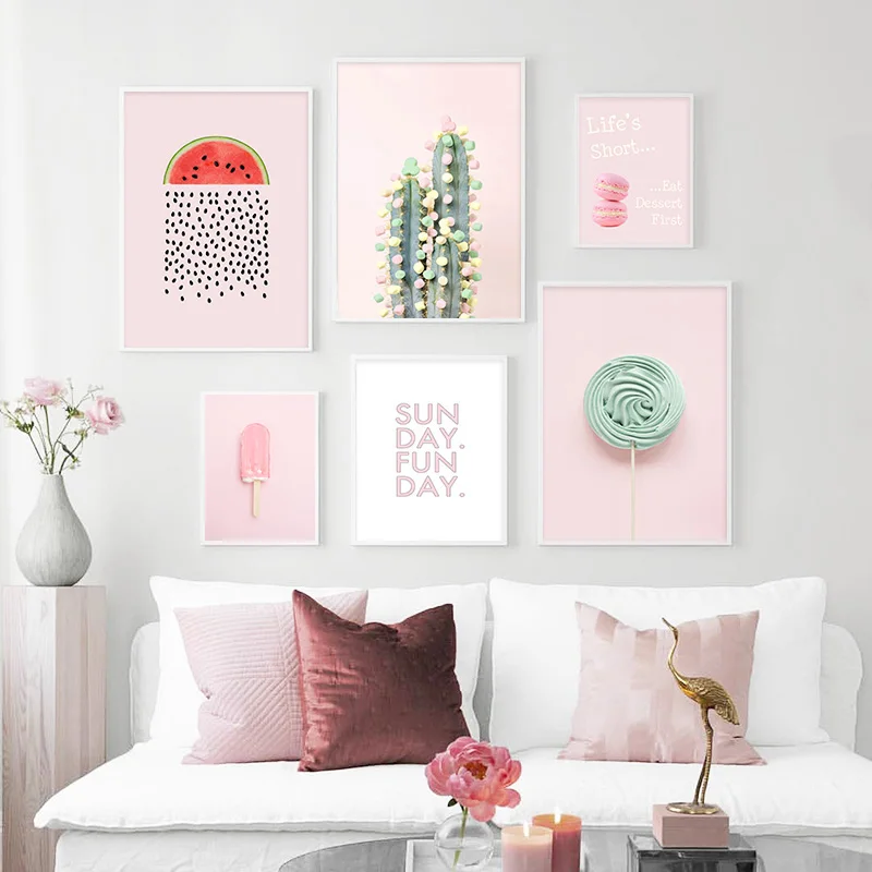 Pink-Candy-Macaron-Lollipop-Food-Picture-Fashion-Nursery-Poster-Indie-Pop-Canvas-Wall-Art-Print-Painting