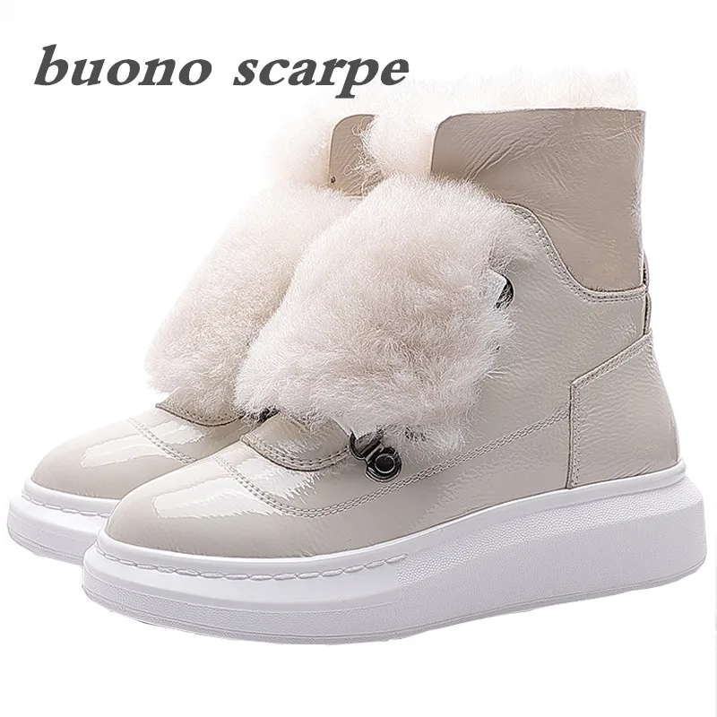 

2019 new fashion fur one boots autumn and winter full leather thick bottom cake bottom boots