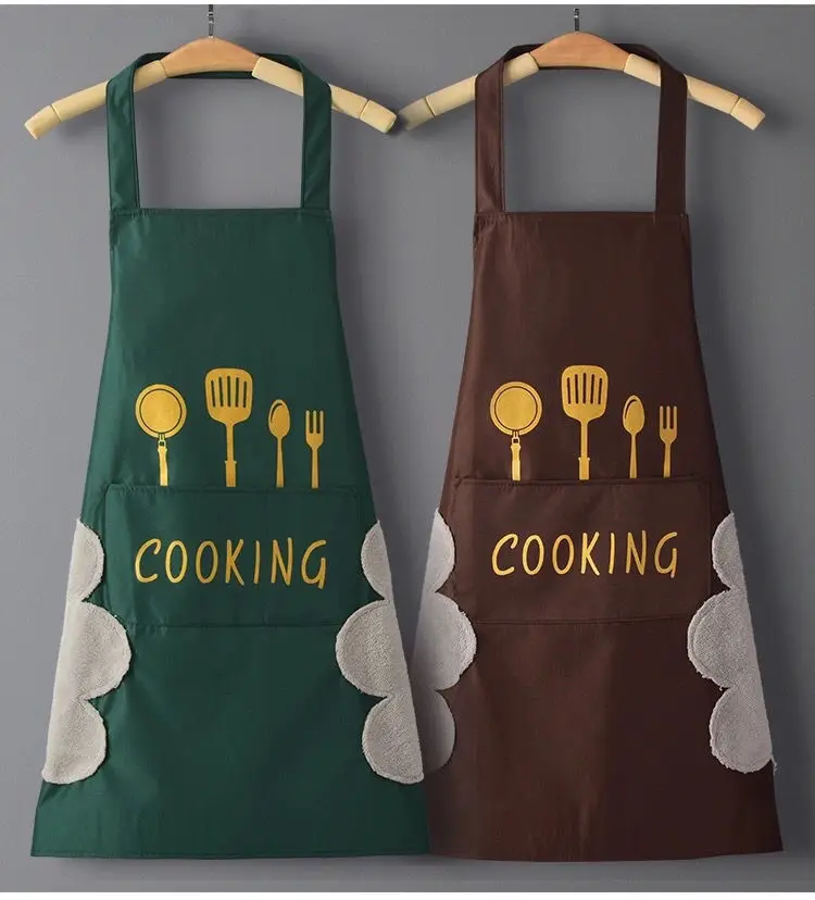 Aprons can be wiped. Nordic style Korean waterproof black-and-white apron for household kitchen. Waterproof Apron