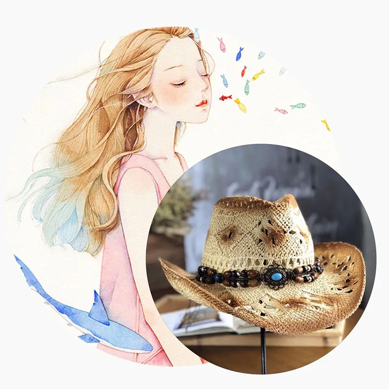 Chapeau De Paille De Cowboy Occidental Chapeau De Cowgirl à Large
