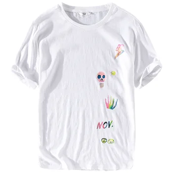 

Summer new white t shirt men linen round neck t-shirt male casual fashion men t shirts brand flax tshirt mens