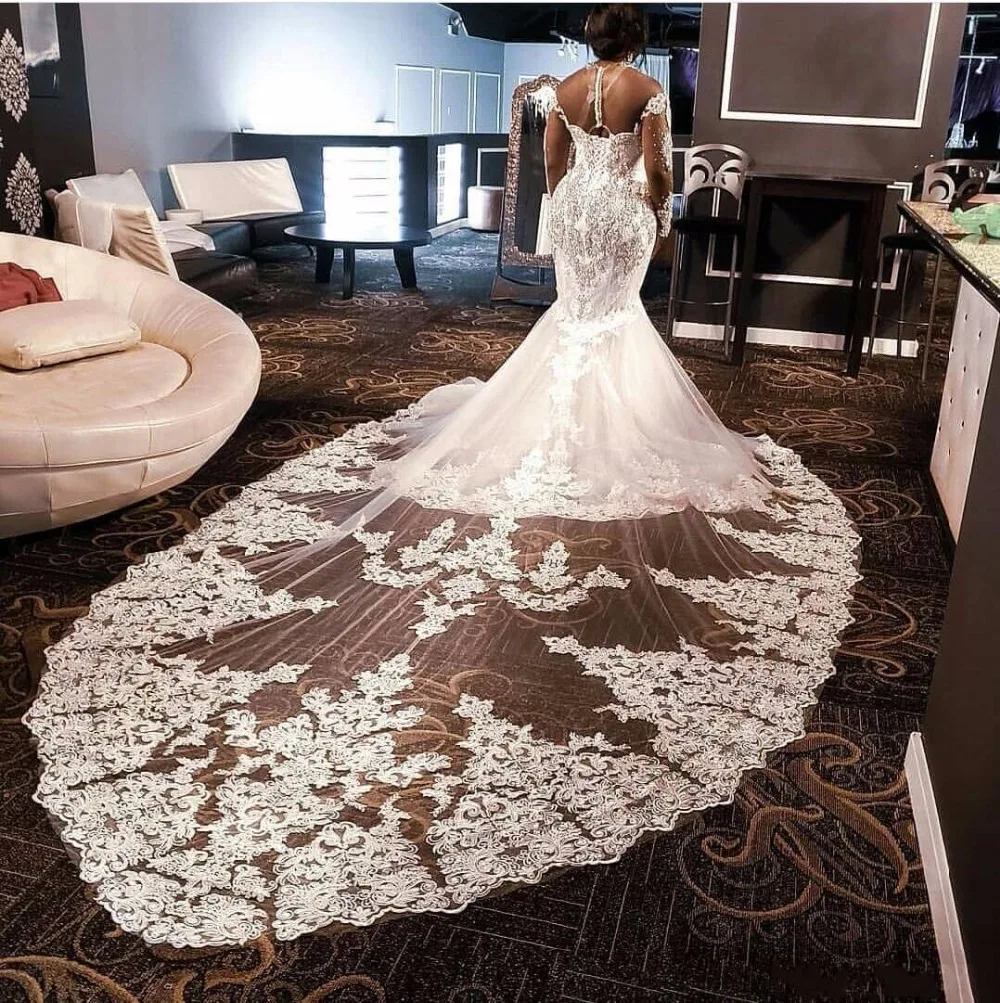 Robe De Mariee роскошное свадебное платье с кристаллами и бусинами, иллюзия, длинные рукава, Русалка, свадебное платье, либанские свадебные платья