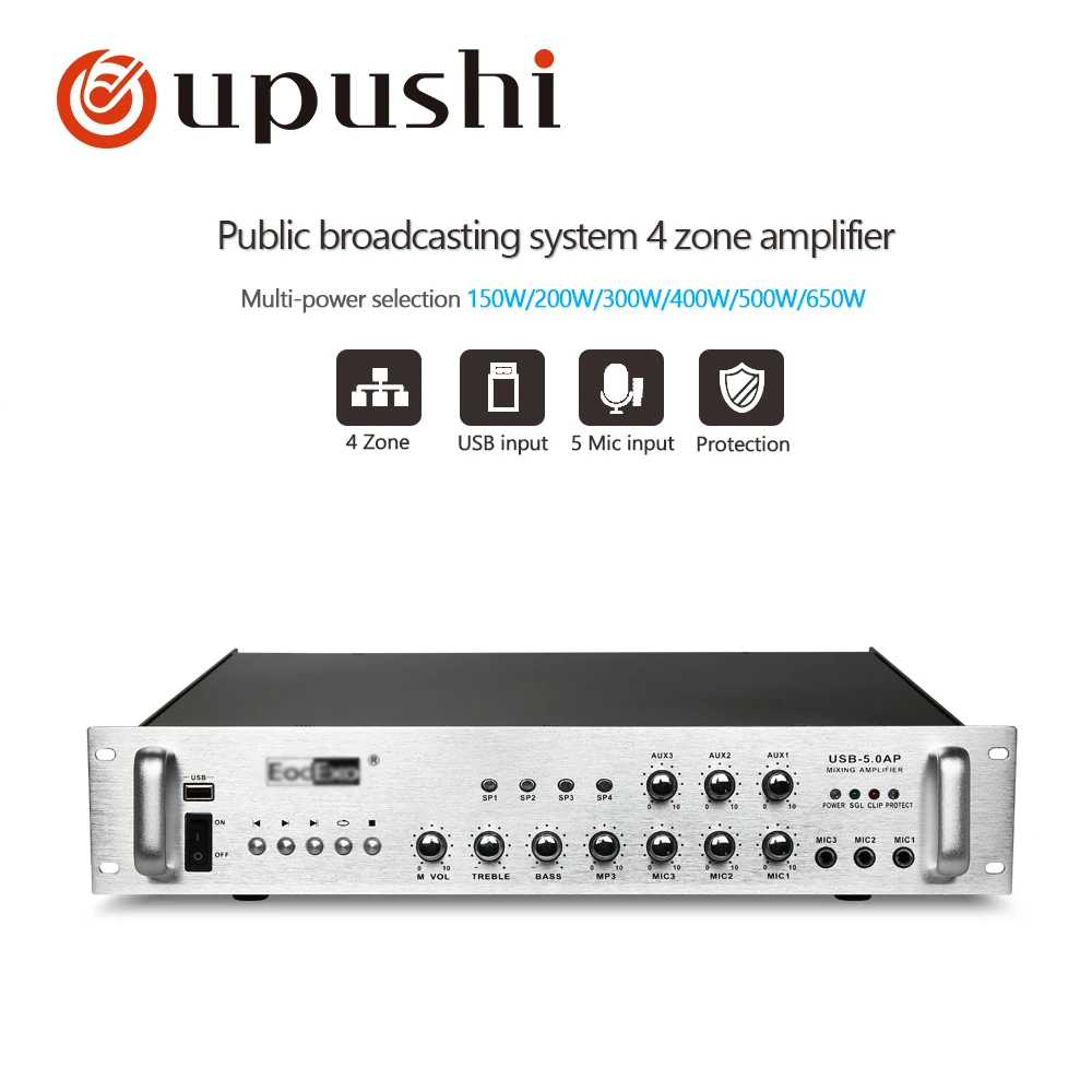 Oupushi USB-5.0AP Public Broadcasting System Amplifier 4 Zone USB input 5 mic input Oupushi USB-5.0AP Public Broadcasting System Amplifier 4 Zone USB input 5 mic input