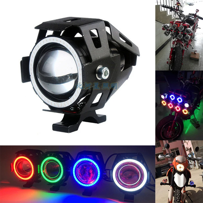 

2Pcs 125W U7 Motorcycle LED Headlight With Angel Eyes DRL Spotlights Auxiliary Light Bicycle Lamp Accessories Fog Spot Lights