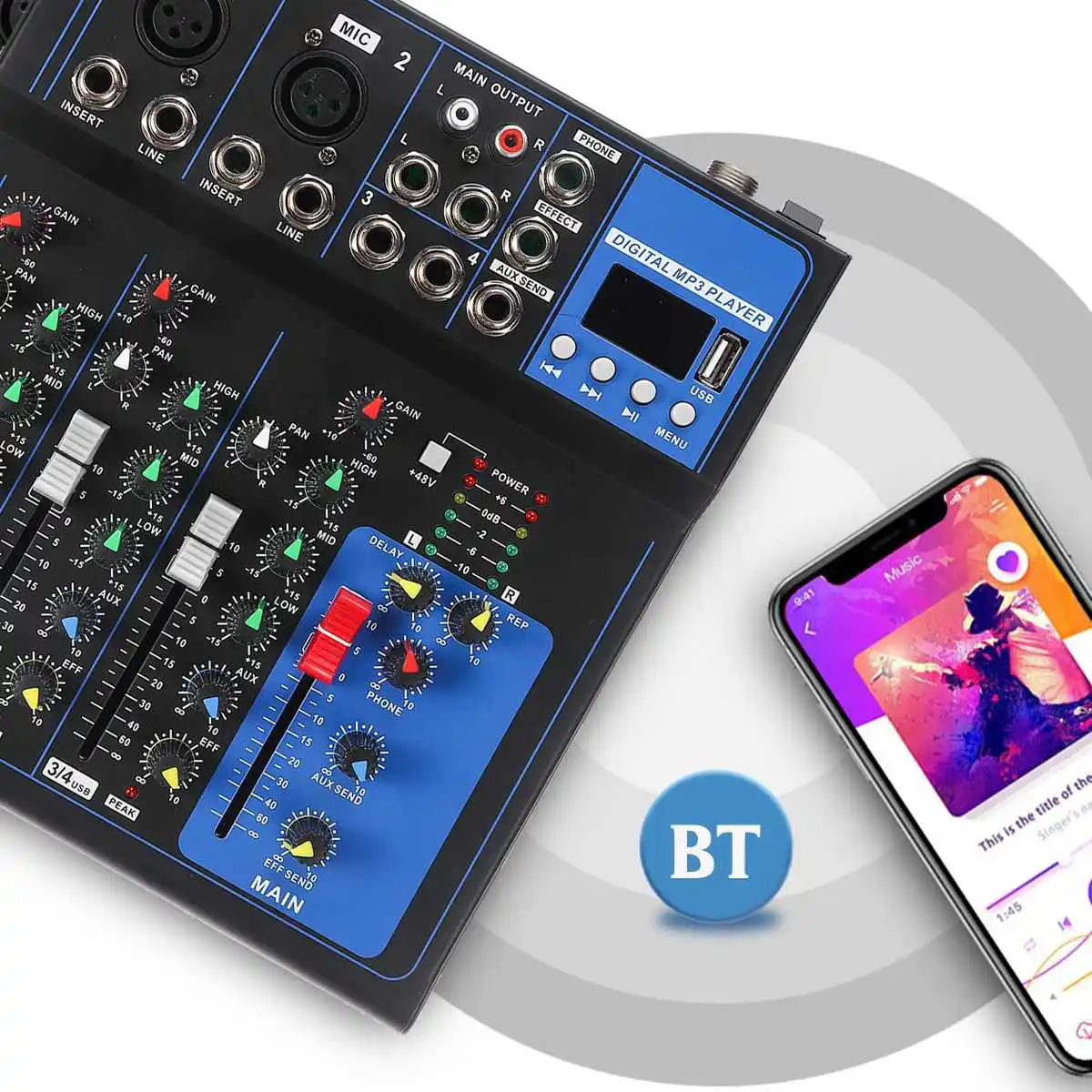 Портативный аудио микшер с Bluetooth USB DJ звуковая микшерная консоль MP3 Разъем 4 канала