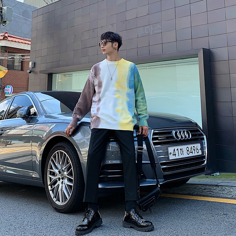 Winter Camo Sweater Men Warm Fashion Tie Dyed Printed Casual Knit Sweaters Man Loose Hip Hop Long-sleeved Pullover Men M-2XL