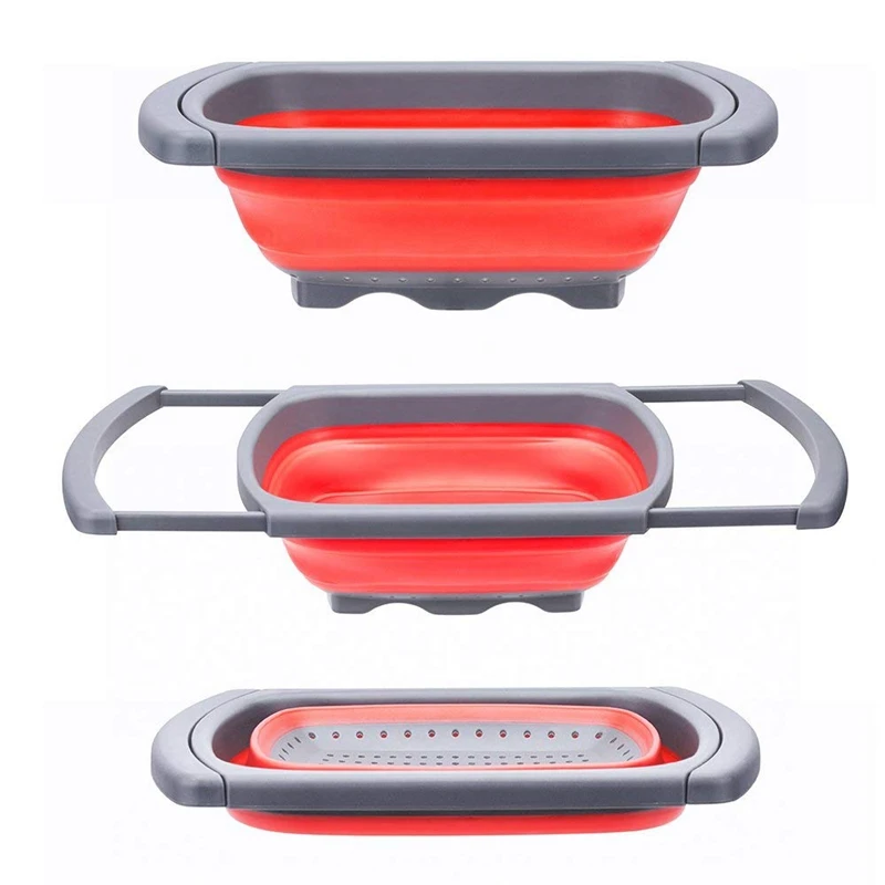 New Kitchen Collapsible Colander Over The Sink Strainer With Steady Base For Standing 6-quart Capacity Dishwasher-Safe