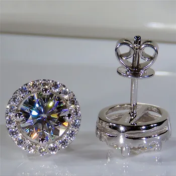 Female Luxury Crystal White Zircon Stud Earrings Dainty Rose Gold Silver Color Round Earrings Vintage Wedding Earrings For Women