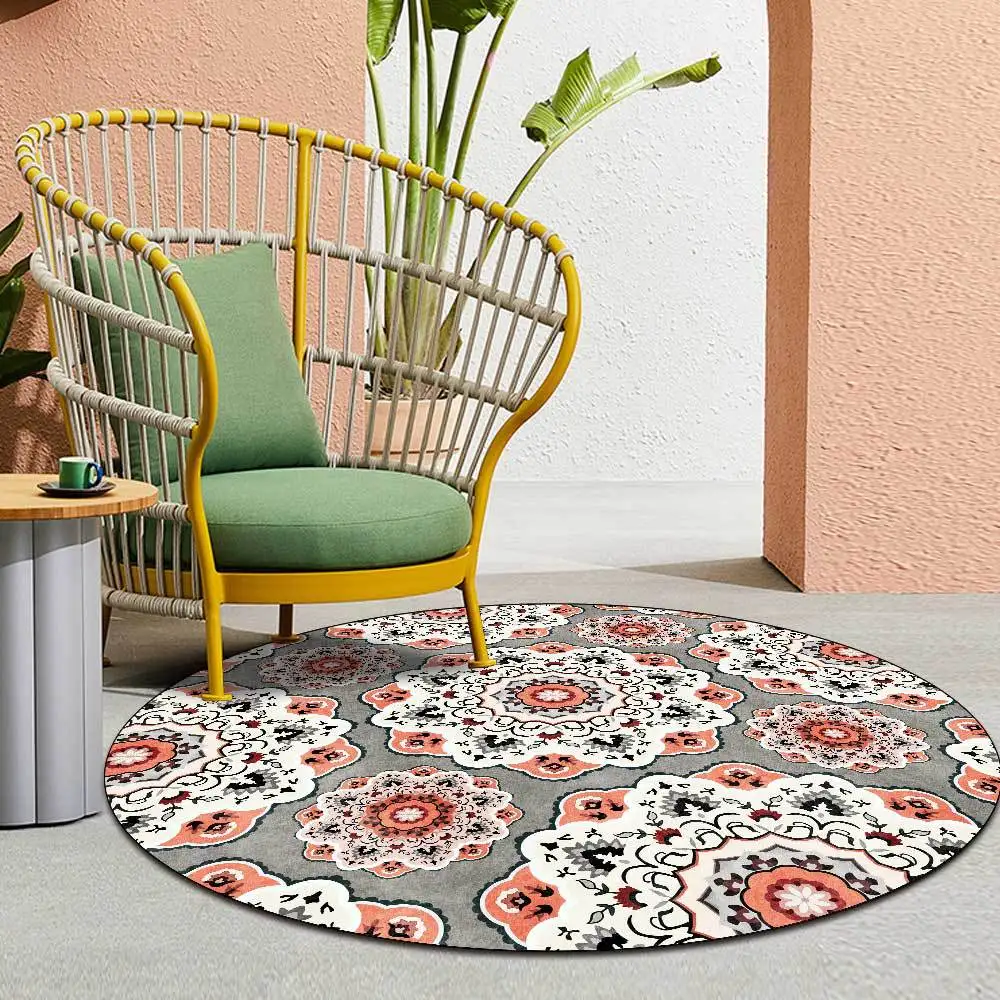 

Fashion national style big flower grey living room bedroom hanging basket chair circular mat carpet customization