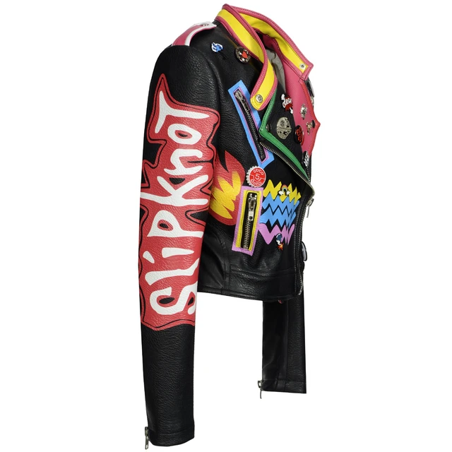 Chaqueta De Cuero Pu Con Remaches Para Mujer, Ropa De De Talla Grande 3xl, Abrigo De Moto Con Graffiti Punnk De Imitación - Imitación De Cuero - AliExpress