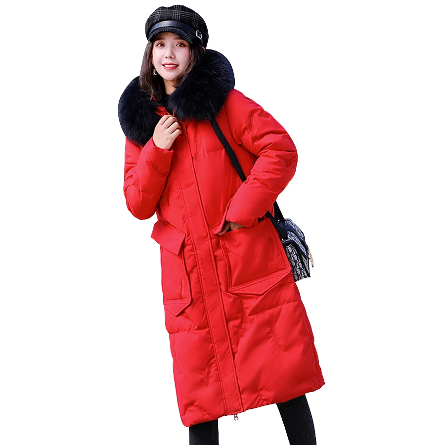 Женское зимнее пальто из хлопка с ватным теплым меховым воротником с капюшоном, длинная верхняя одежда, Женская парка, куртка для женщин, большие размеры chaqueta mujer