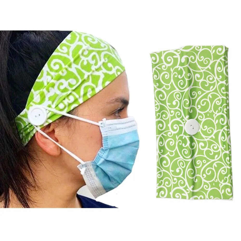 

Fashion Button Print Headband Women Anti-tight Ears Turban Sports Mask Accessories Female Wide Elastic Headband