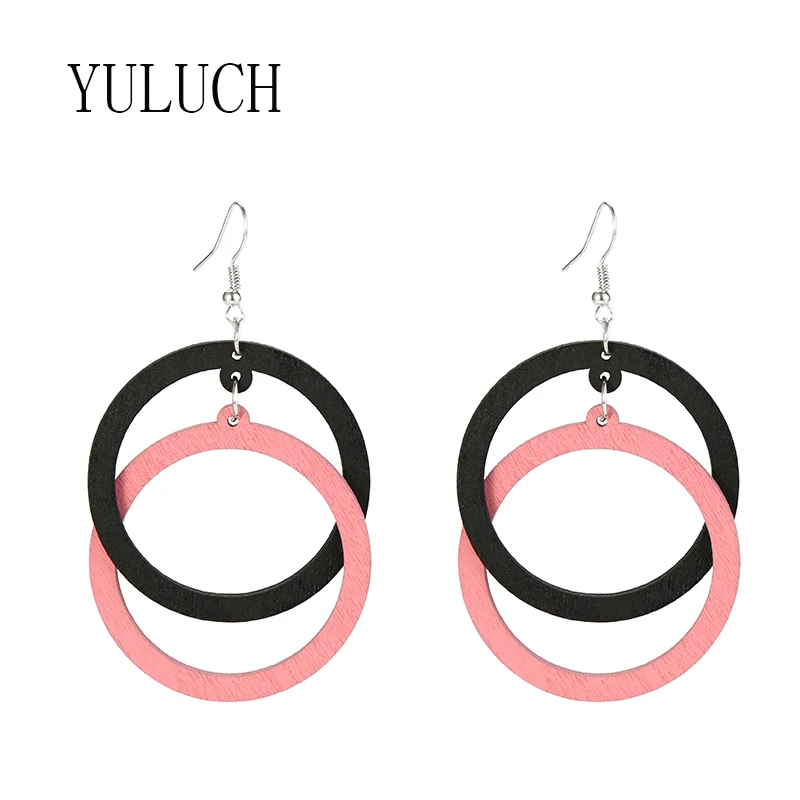 Kharisma женские куртки из натурального дерева круглые серьги с подвесками женские разноцветные двойной круглый деревянный ювелирные изделия женские вечерние подарок на каждый день