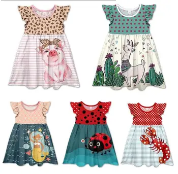 

little girls dress children's clothing cute lobster piglet ladybug alpaca summer girl dress