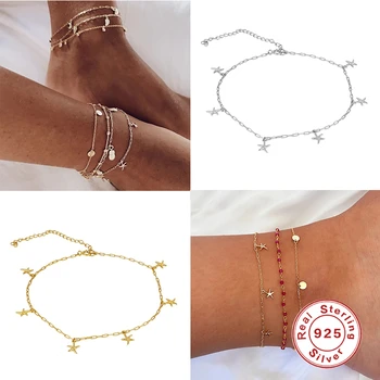 

925 Sterling Silver Mtobilleras Pulsera Para Tobillo Ankle Bracelets For Women Lovers' Valentine's Day Gift Beach Accessories