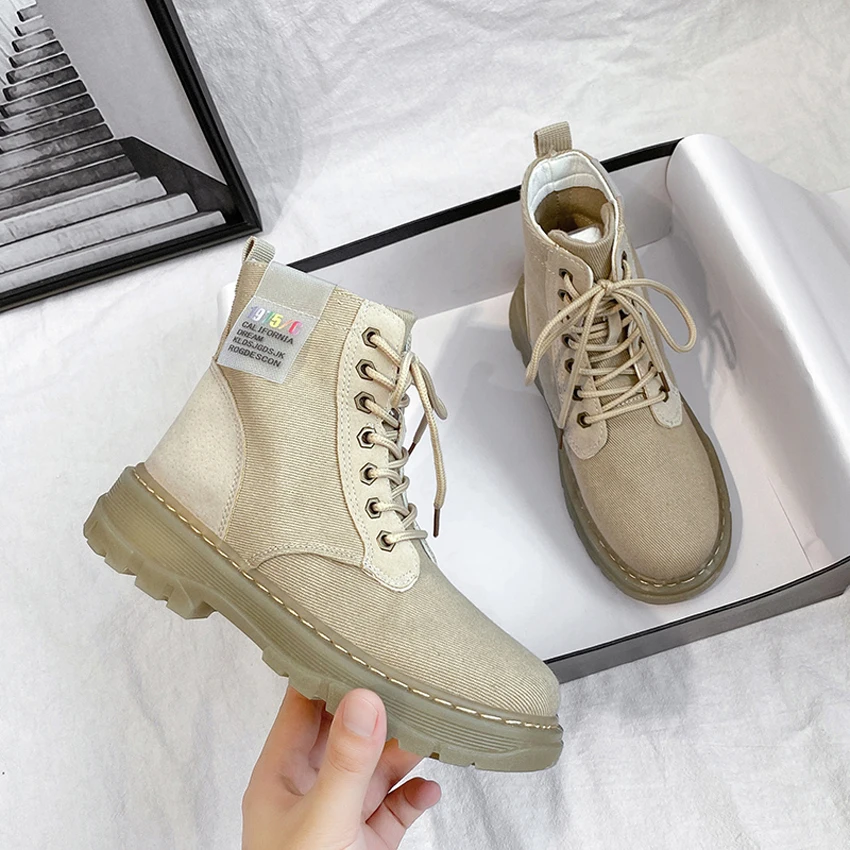 

BIMUDUIYU New Canvas Boots Women Spring Autumn Retro Leisure High Top Canvas Shoes Cow Muscle Female Ankle Boots Botas Mujer