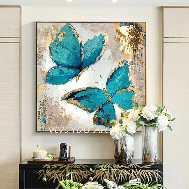 100-Hand-Painted-Abstract-Modern-Blue-Butterfly-Art-Oil-Painting-On-Canvas-Wall-Art-Wall-Painting - 副本