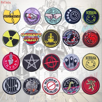 

Pulaqi DIY Hippie Rock Band Patch Stripe Embroidered Iron On Patches For Clothing Nirvana Patch Stickers Applique Jacket Clothes