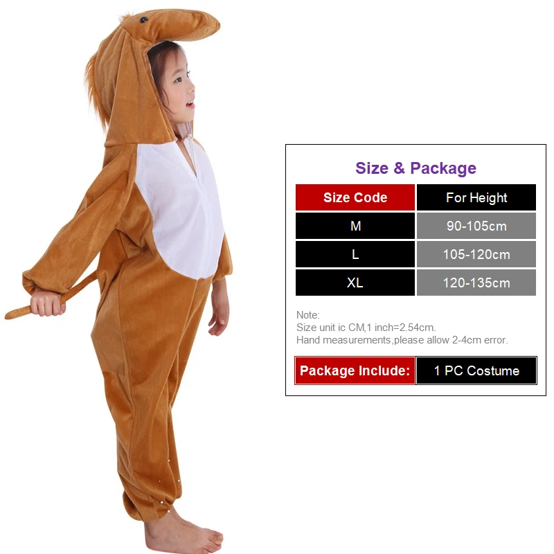 Kids Cartoon Animals Brown Horse Costumes Boy Girl Halloween Cosplay Costume Anime Disfraces Dress Up Role Play Jumpsuit Clothes