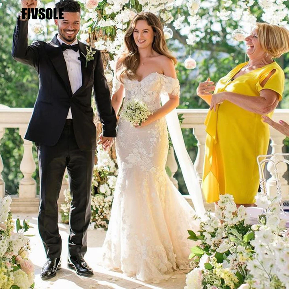 『Cheap!!!』- Fivsole Lace Wedding Dress 2022 Mermaid Tulle Bridal Gown
Short Sleeves Zipper Brides Dress Vestidos De Novia Custom Made
