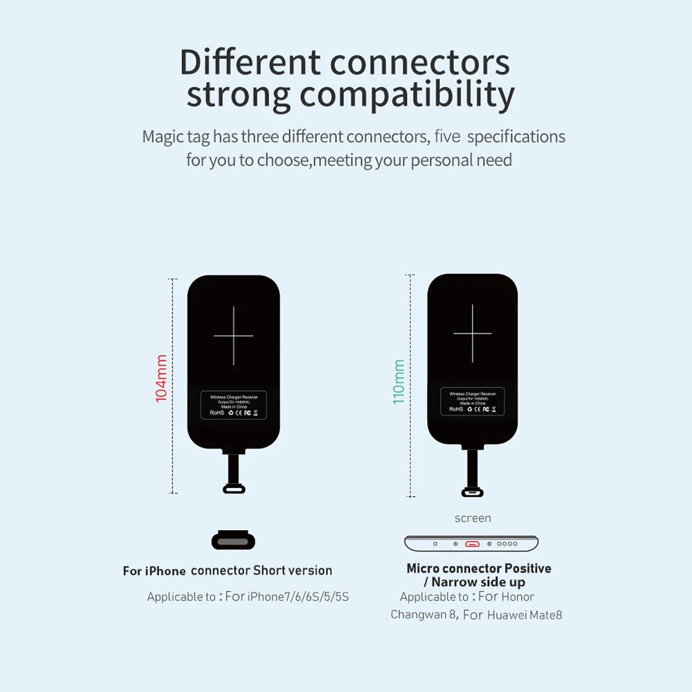 Qi беспроводной зарядный приемник, зарядное устройство, адаптер для приемника, тег для iPhone 7 Plus, 5S, 6, 6 S, для Xiaomi CC9, для samsung A80, type C