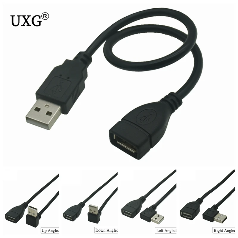 

10cm 20cm USB 2.0 A Male to Female 90 Angled Extension Adaptor cable USB2.0 male to female right/left/down/up Black cable cord