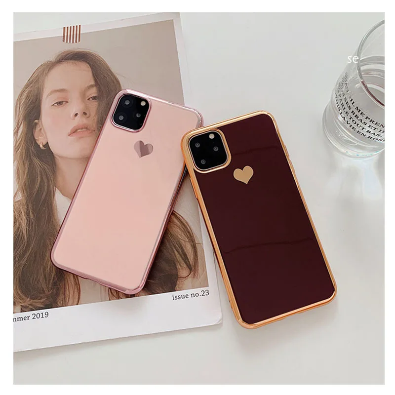 Роскошный чехол для iPhone 11 Pro Max покрытие сердце для iPhone X XS XR XS Max 7 8 Plus чехол мягкий однотонный чехол