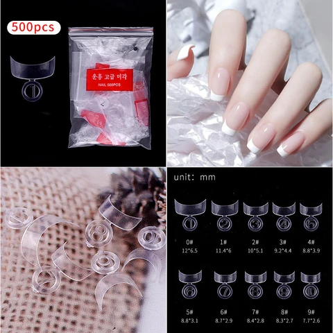 French Style False Nail Tips Natural Transparent Acrylic UV Gel Nails Extension Manicure Salon Accessories Tools