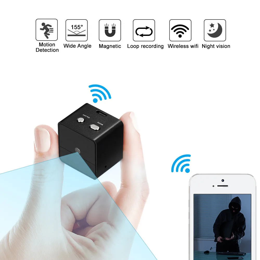 1080P camera WiFi мини-камера 1080P камера безопасности внутренняя маленькая камера Встроенная батарея заряжаемая ночного видения для iPhone Android ПК iPad - Цвет: 1080P camera