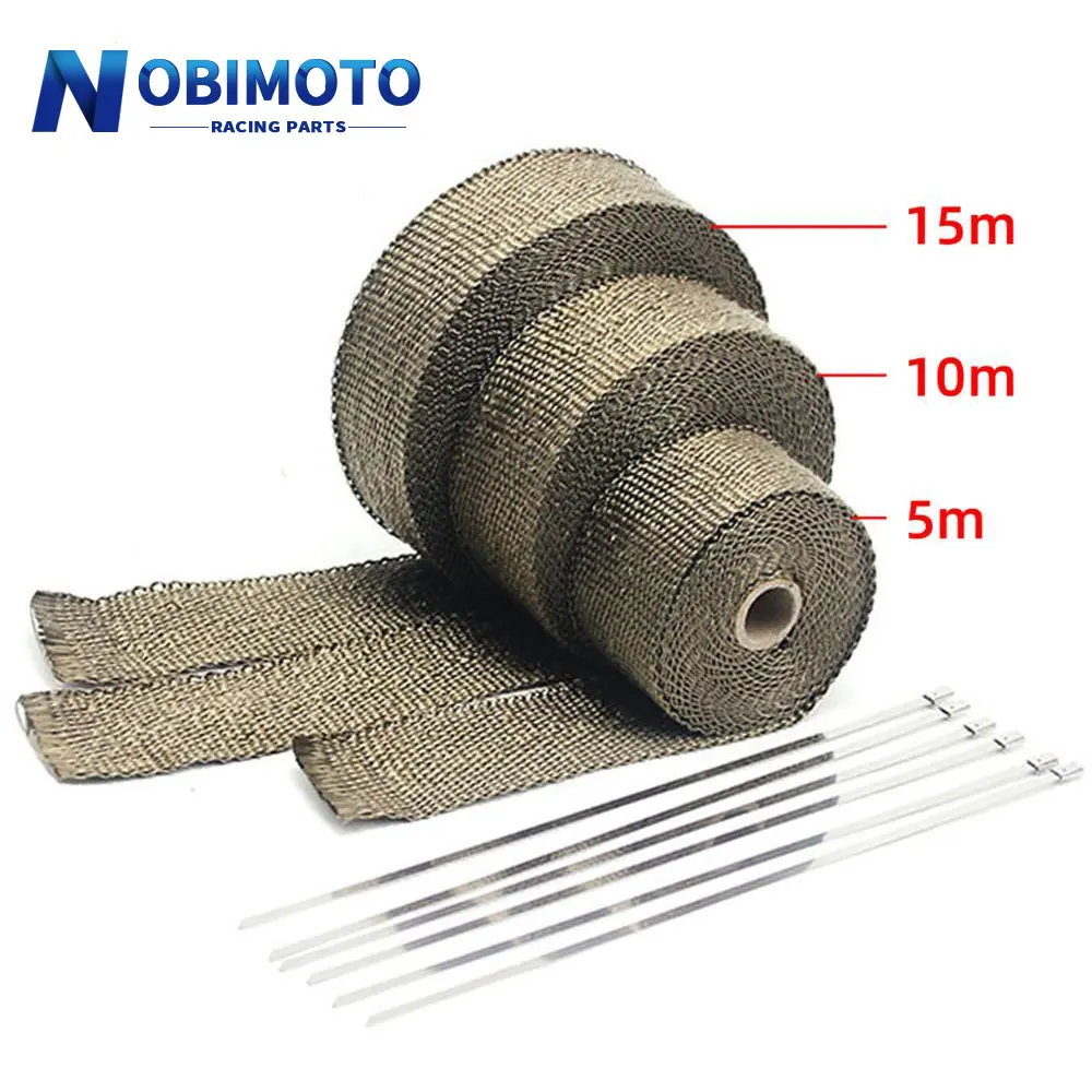 

5M/10M/15M/20M Motorcycles Exhaust Front Pipe Heat Shield Tape Wrap Insulation Resistant Downpipe with Stainless Ties
