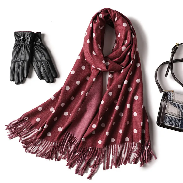 Модный шарф в горошек для женщин, зимняя шаль из пашмины, большие палантины с кисточками, Кашемировое пончо, дизайнерская брендовая роскошная женская шаль