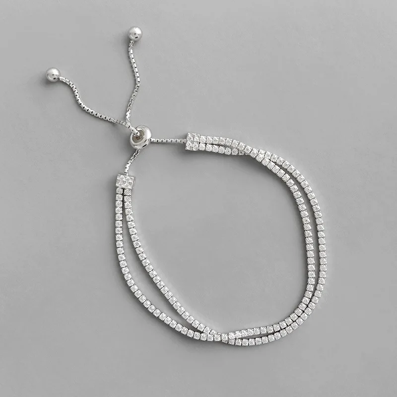 Flyleaf 925 Sterling Silver Bracelets For Women Cubic Zirconia Double Layer Ball Simple Fashion Fine Jewelry &amp Bangles | Украшения и