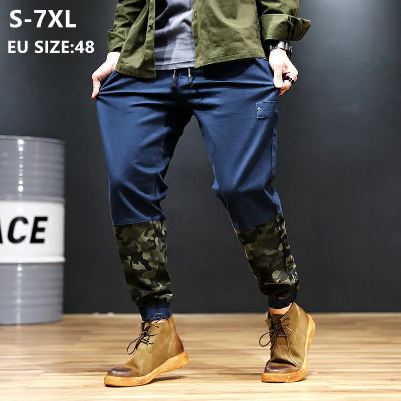 Шаровары мужские черные камуфляжные Лоскутные Повседневные джоггеры хип хоп