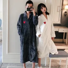 Ночная рубашка, одежда для сна, женский осенний и зимний утолщенный фланелевый Халат, большой размер, Мужская домашняя одежда из кораллового флиса для влюбленных