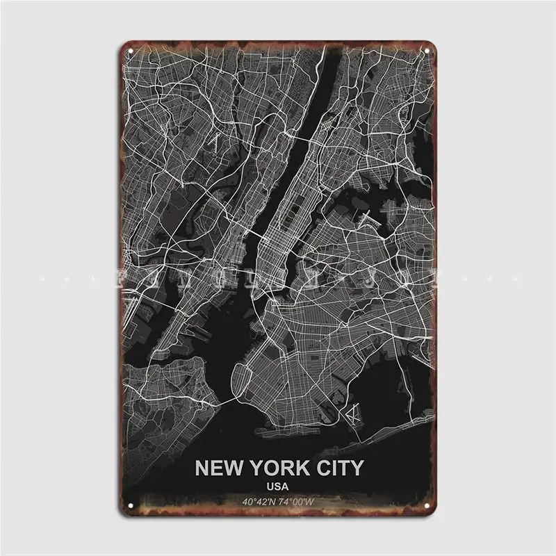 

New York City City Map Metal Sign Wall Mural Living Room Designing Plaques Tin Sign Poster