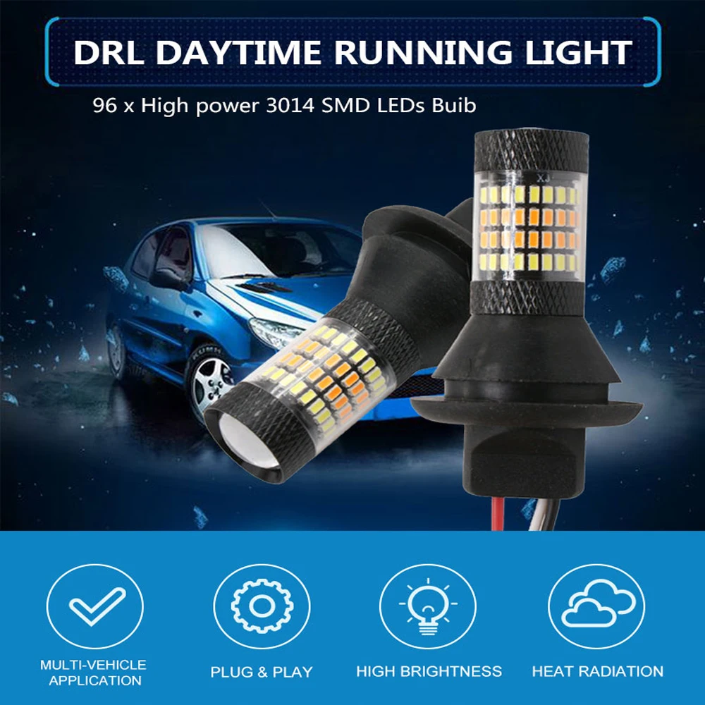 96SMD автоматический светодиодный двухцветный головной светильник 1156 P21W BA15S BAU15S 7440 T20 No Erro декодирование указателей поворота Дневной светильник
