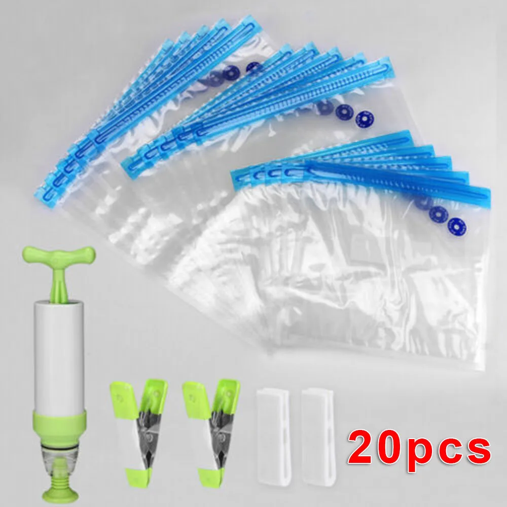 Vacuum Sealed Bags Food Storage Pouches Hand Pump Reusable Household Organizer