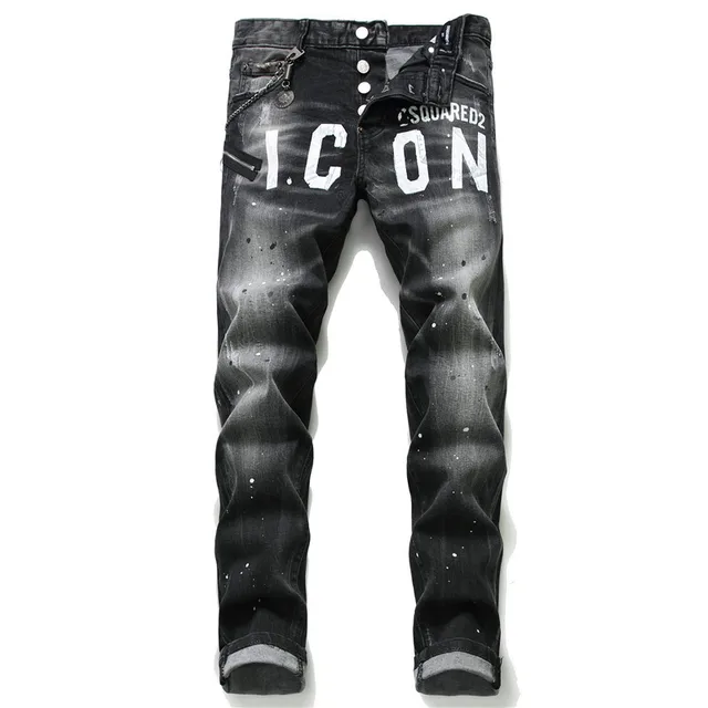 European American Style Fashion Brand jeans pants Men slim jeans patchwork  letter MotoBiker jeans pants black hole jeans 1056#|Jeans| - AliExpress