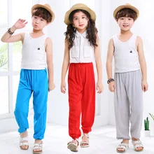 Стиль, летние, тонкие, хлопковые, шелковые, дышащие, детские, противомоскитные штаны-фонарики, воздухопроницаемые штаны для больших мальчиков