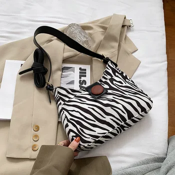 

Zebra Pattern Pu Leather Armpit Shoulder Bags for Women Winter Branded Stripe Crossbody Bag Trend Design Female Handbags
