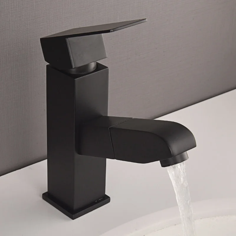 304 Stainless steel Black Square Pull Out Wash Basin Mixer Faucets Hot and Cold Water Bathroom Sink Faucet Tap