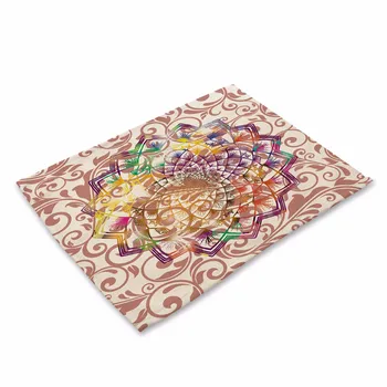 

Colorful Mandala Flower Pattern Placemat Coaster Dining Table Mats Cotton Linen Pad Bowl Cup Mat 42*32cm Home Decors
