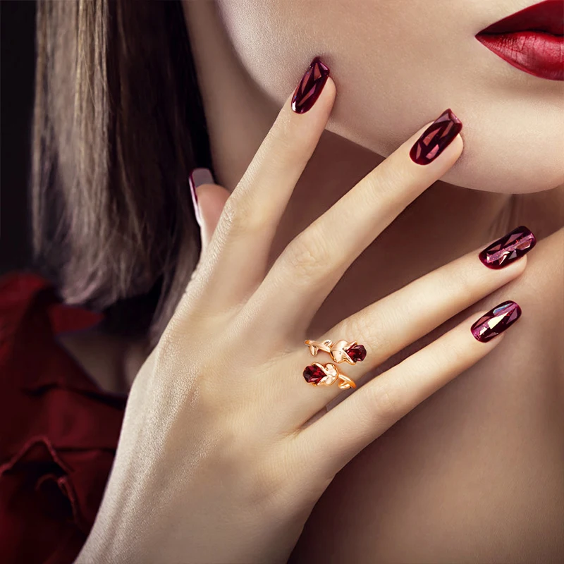 CDE, женские золотые кольца, украшенные кристаллами Swarovski, регулируемое розовое кольцо в виде цветка, ювелирное изделие, романтические подарки для влюбленных