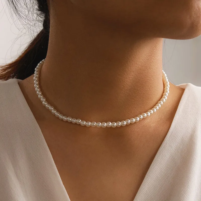 Elegant White Imitation Pearl Choker Necklace Big Round Pearl Wedding Necklace for Women Charm Fashion Jewelry