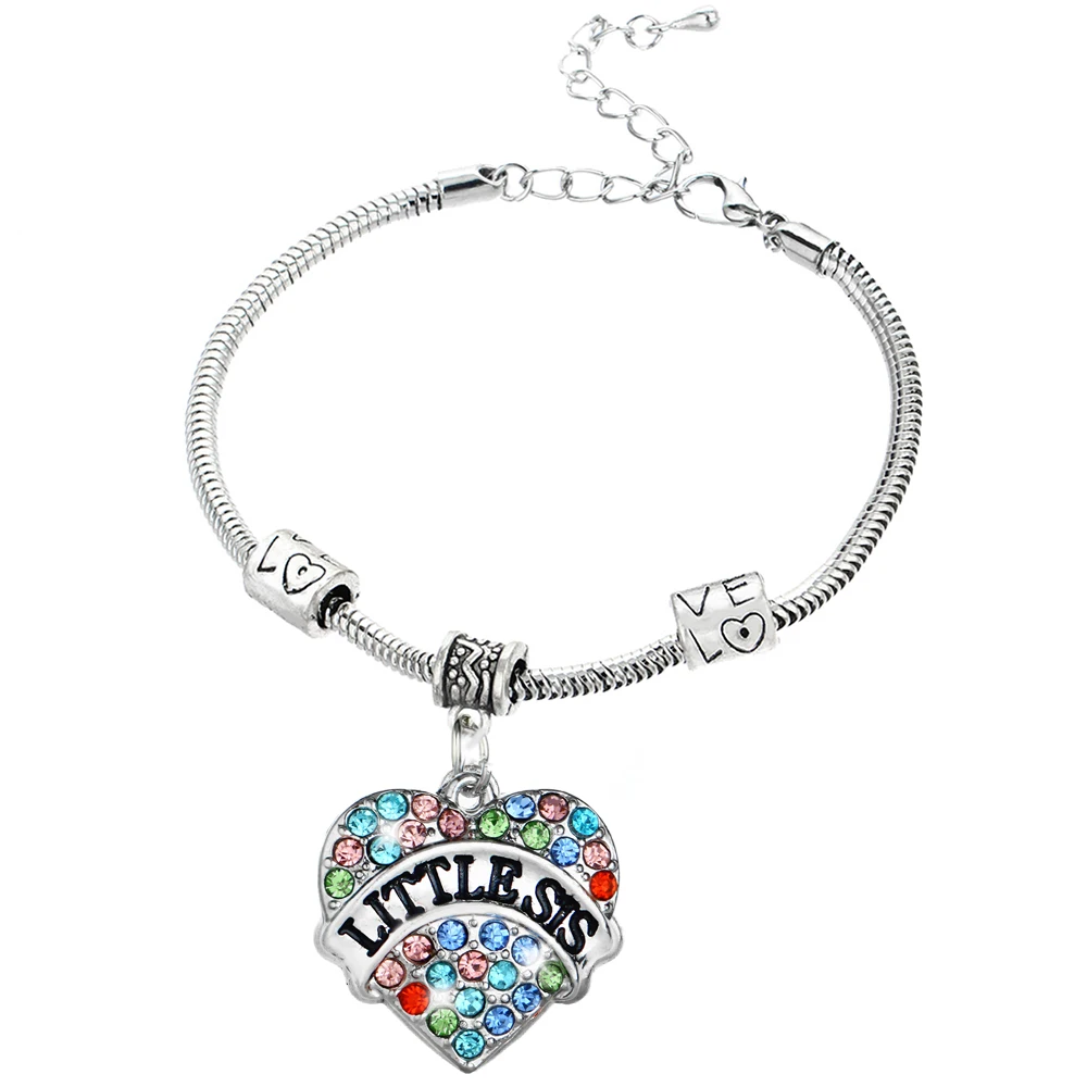 12 шт красочные хрустальные стразы маленькие браслеты сестер Сердце Браслеты с подвесками семья сестра подарки лучшим друзьям горячая любовь бисера цепи