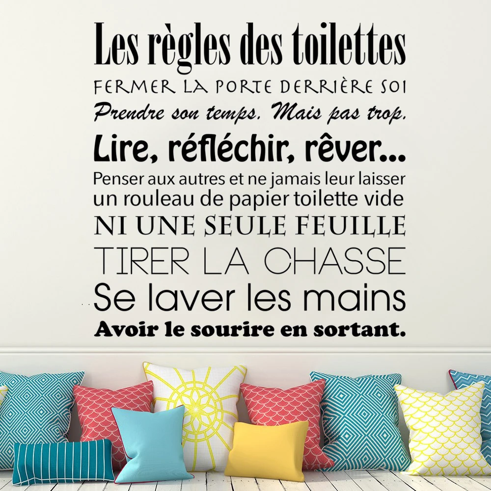 

Wall Decals Les Règles Des Toilettes French Quotes Murals Vinyl Room Livingroom Decoration Stickers Wallpaper RU2416